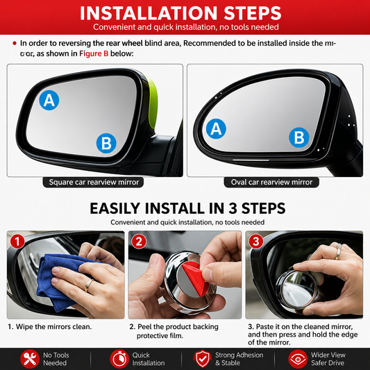2 Pack Of 360 DEGREE BLIND SPOT ROUND WIDE ANGLE ADJUSTABLE CONVEX REAR VIEW MIRROR Side & Blind Spot Mirrors