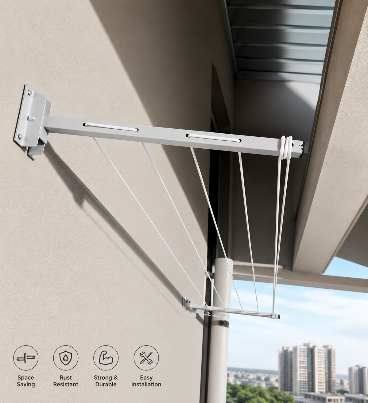 Wall Mounted Foldable Cloth Drying Rack – 5 Tier Clothes Stand for Balcony & Laundry