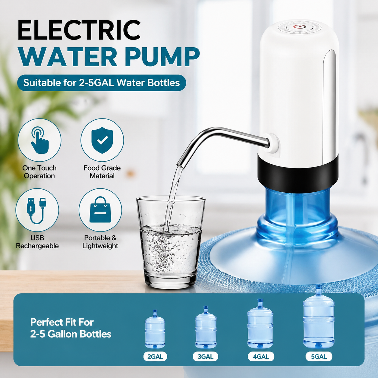 Automatic Wireless Water Can Dispenser Pump for 20 Litre Bottle Can, with Low Noise & High Efficiency