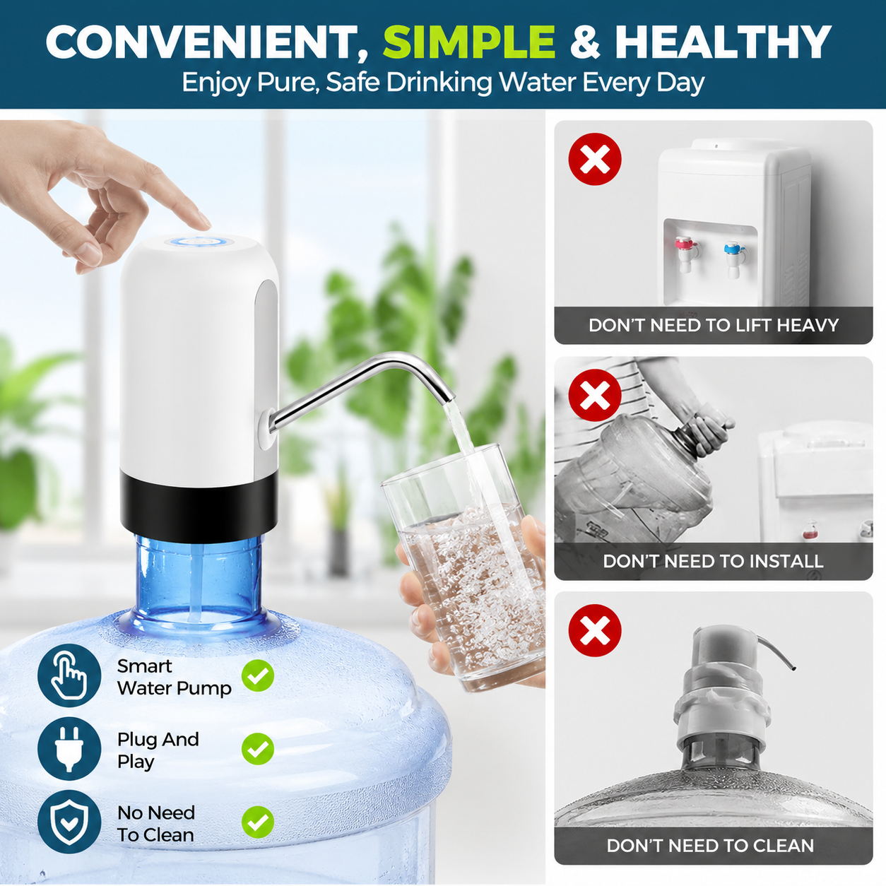 Automatic Wireless Water Can Dispenser Pump for 20 Litre Bottle Can, with Low Noise & High Efficiency