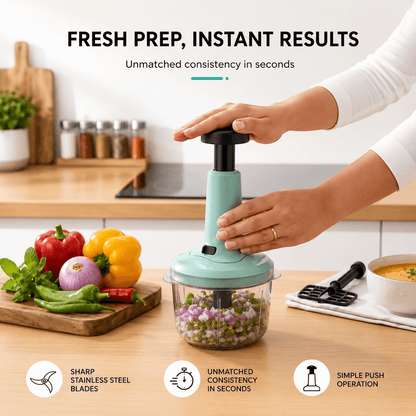 Hand Push Chopper 800ml | Manual Vegetable Push Chopper | 6 Blade Turbo Push Chopper Combo | Kitchen Hand Push Chopper Cutter.