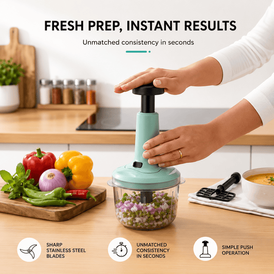 Hand Push Chopper 800ml | Manual Vegetable Push Chopper | 6 Blade Turbo Push Chopper Combo | Kitchen Hand Push Chopper Cutter.