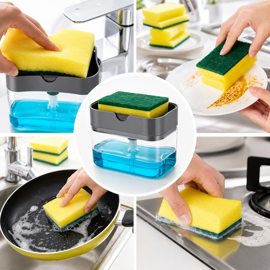 Soap Dispenser for Dishwasher Liquid Holder , Liquid Dispenser Through Pump (400 ML) with Sponge