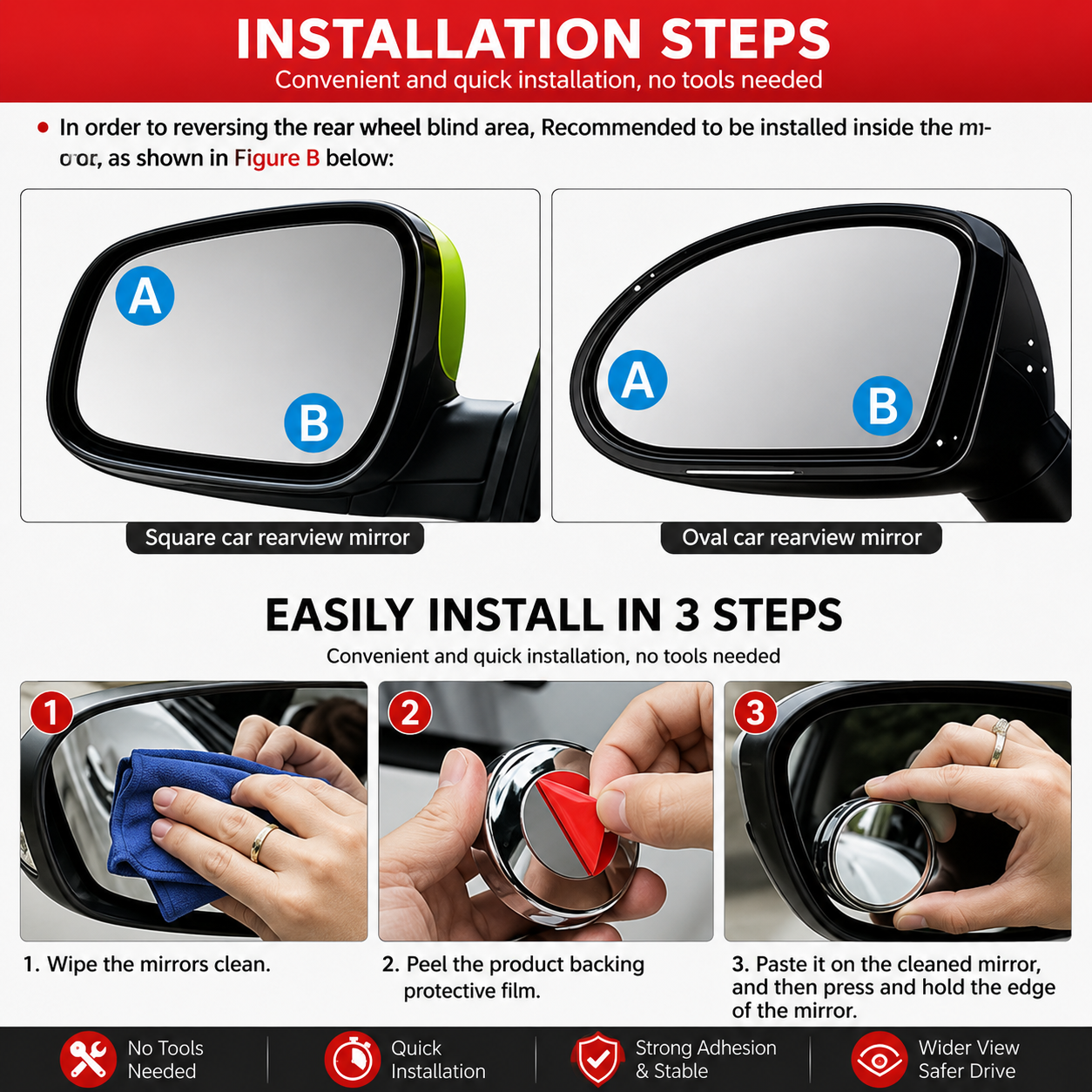 2 Pack Of 360 DEGREE BLIND SPOT ROUND WIDE ANGLE ADJUSTABLE CONVEX REAR VIEW MIRROR Side & Blind Spot Mirrors