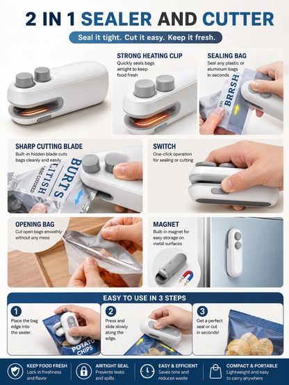 Mini USB Rechargeable Bag Sealer & Cutter – Portable 2-in-1 Heat Sealer