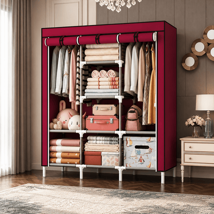 Collapsible Wardrobe With 6+2 Shelves For Storage