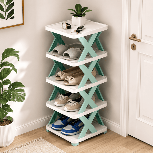 5 layer shoes rack for home plastic, adjustable shoe stand organizer.