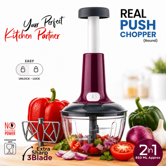 Push Chopper 650ml Stainless Steel Blade Quick Hand Chopper Vegetable & Fruit Chopper