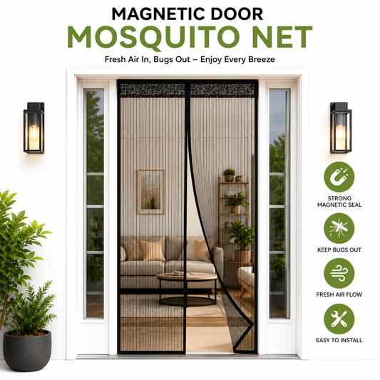 Magnetic Door Mosquito Net Premium Quality– Full Mesh Insect Protection Curtain (Black)