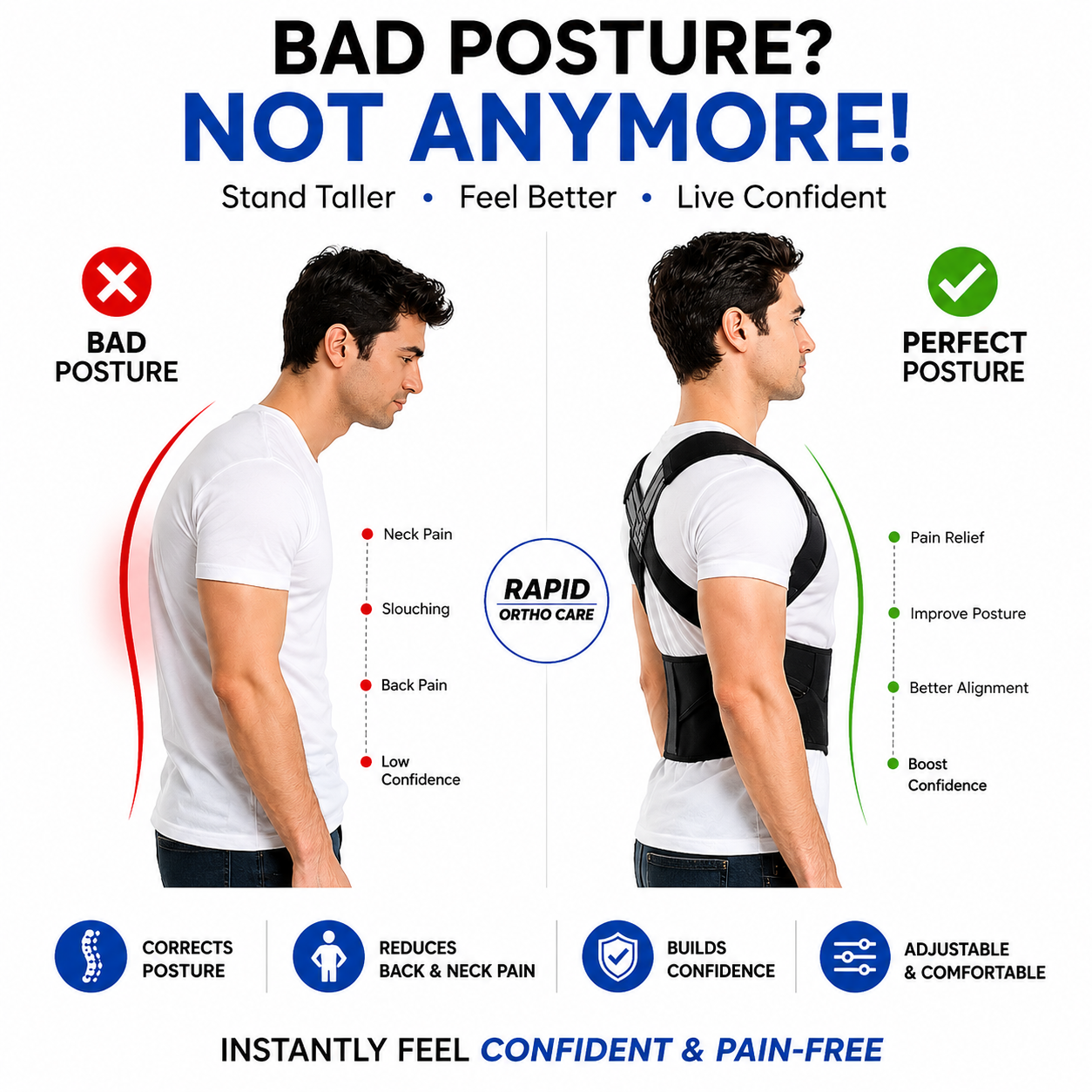 Posture Corrector Belt for Men & Women – Back & Shoulder Support, Free Size