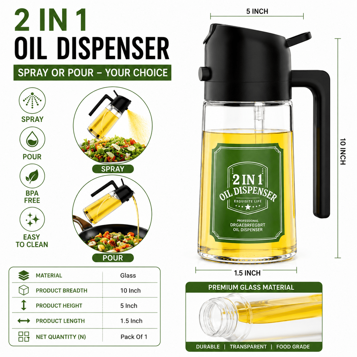 2 In 1 Oil Sprayer & Dispenser Bottle for Kitchen