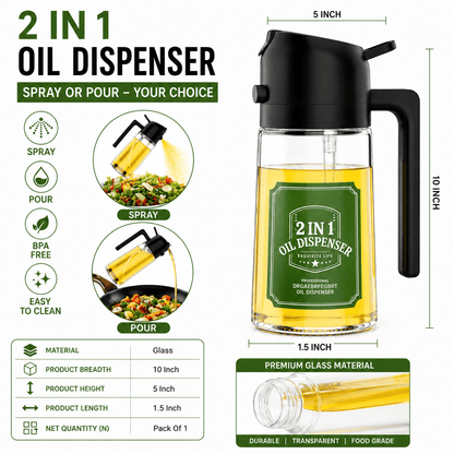 2 In 1 Oil Sprayer & Dispenser Bottle for Kitchen