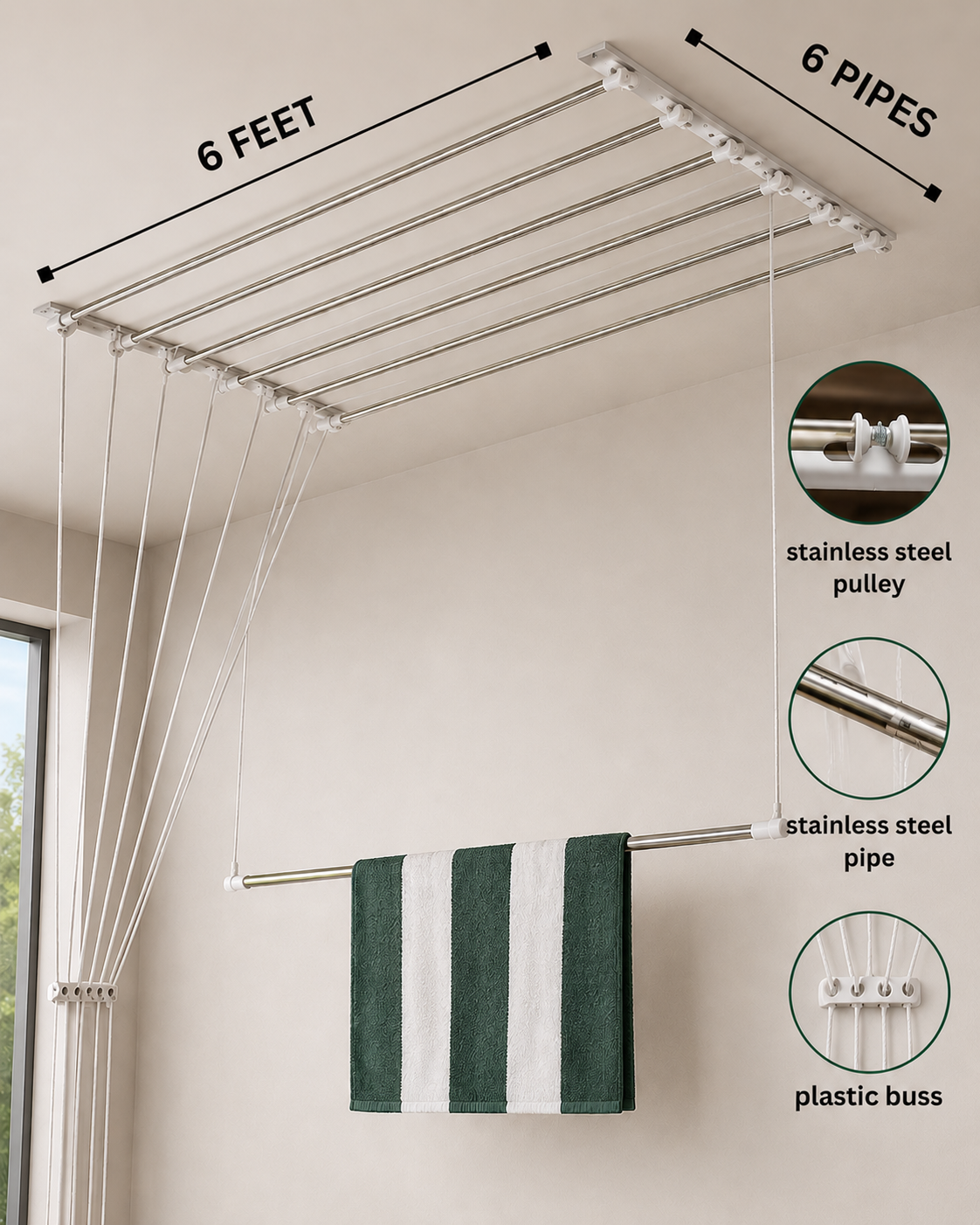 Premium Ceiling Mounted Stainless Steel Clothes Drying Hanger
