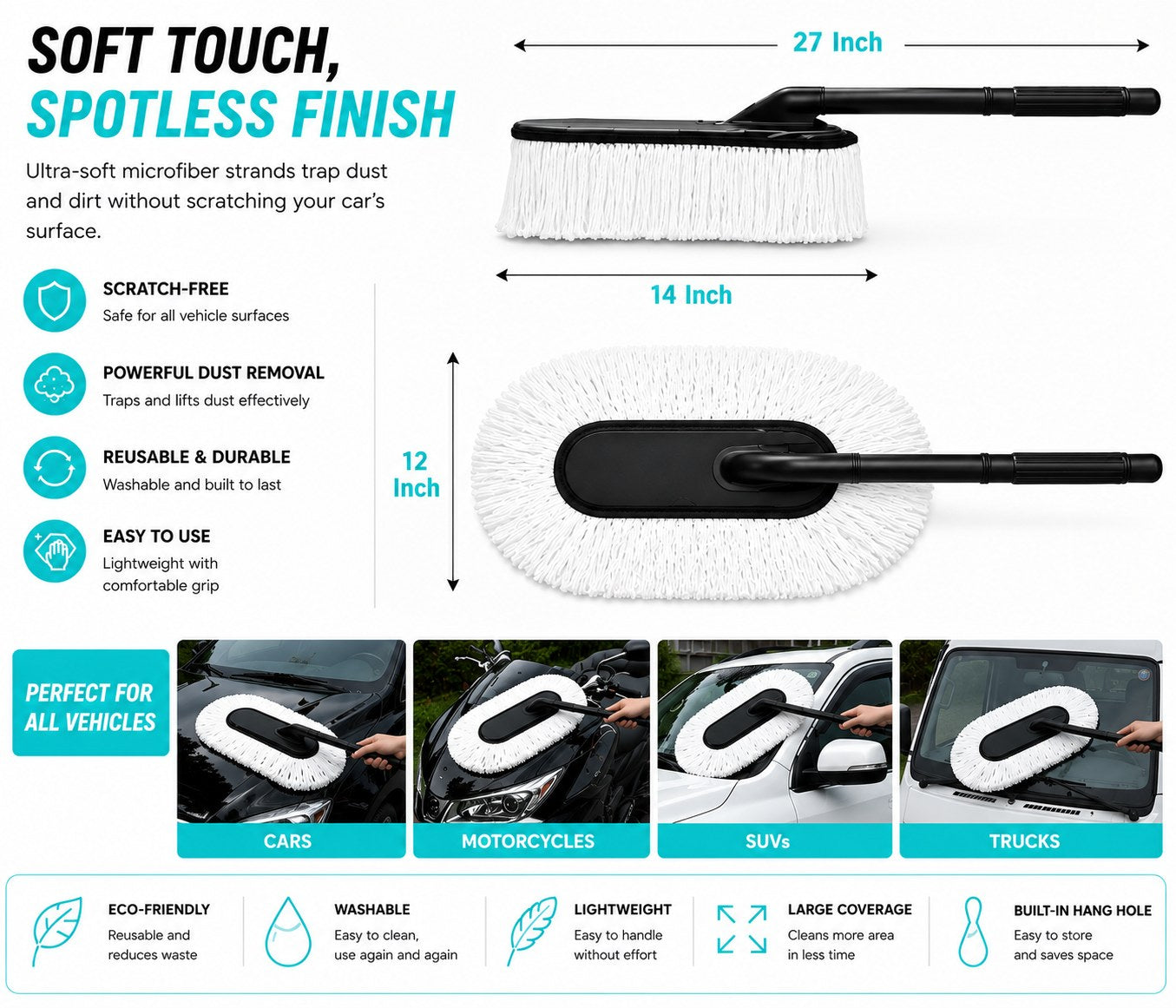 Premium Microfiber Car Duster Brush | Scratch-Free Dust Remover for Cars, Bikes & SUVs.