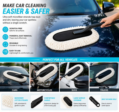 Premium Microfiber Car Duster Brush | Scratch-Free Dust Remover for Cars, Bikes & SUVs.