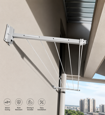 Wall Mounted Foldable Cloth Drying Rack – 5 Tier Clothes Stand for Balcony & Laundry