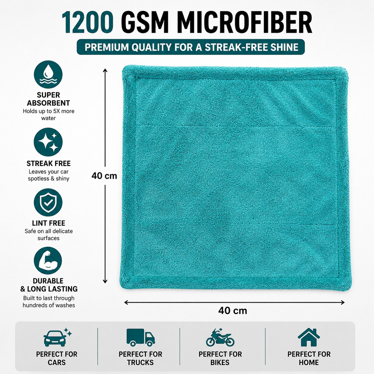 1200 GSM Twisted Loop Microfiber Car Drying Cloth | Super Absorbent & Scratch-Free